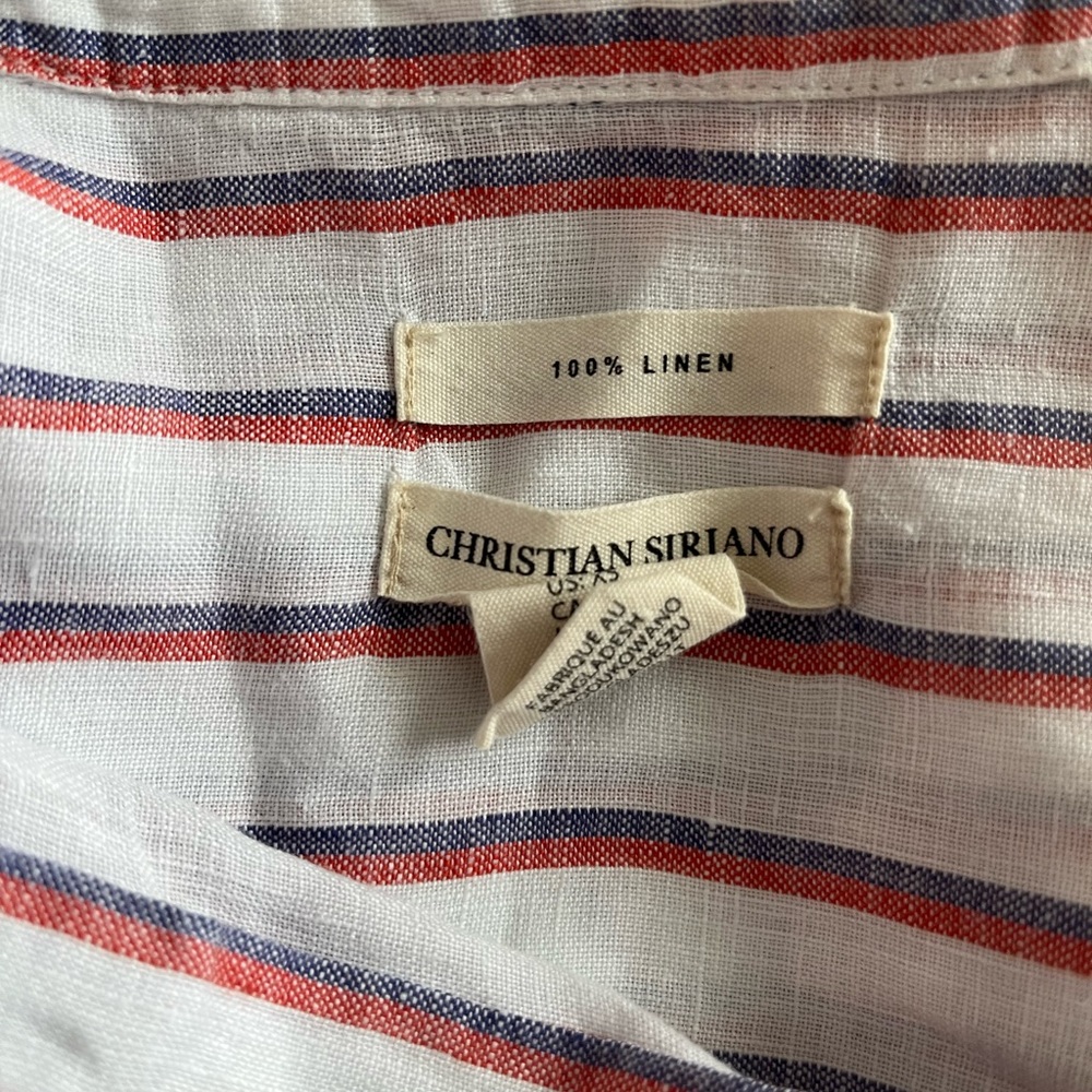 Christian Siriano 100% Linen Button Up Striped Collared Polo Tee - Picture 6 of 6